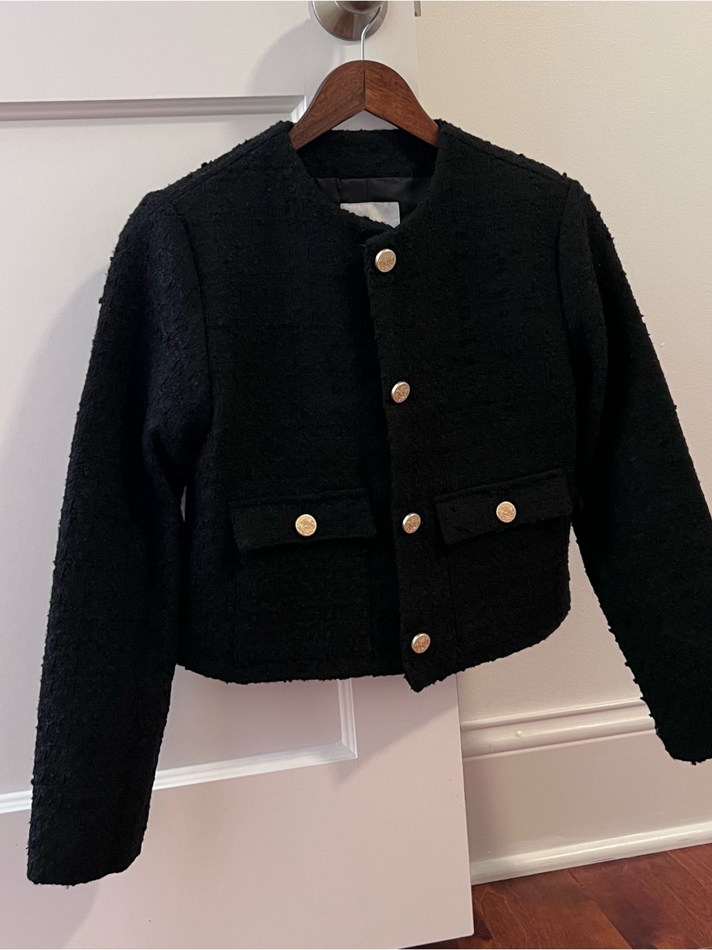 Abercrombie & Fitch Black Cropped Jacket with Gold Buttons - Picture 8 of 16